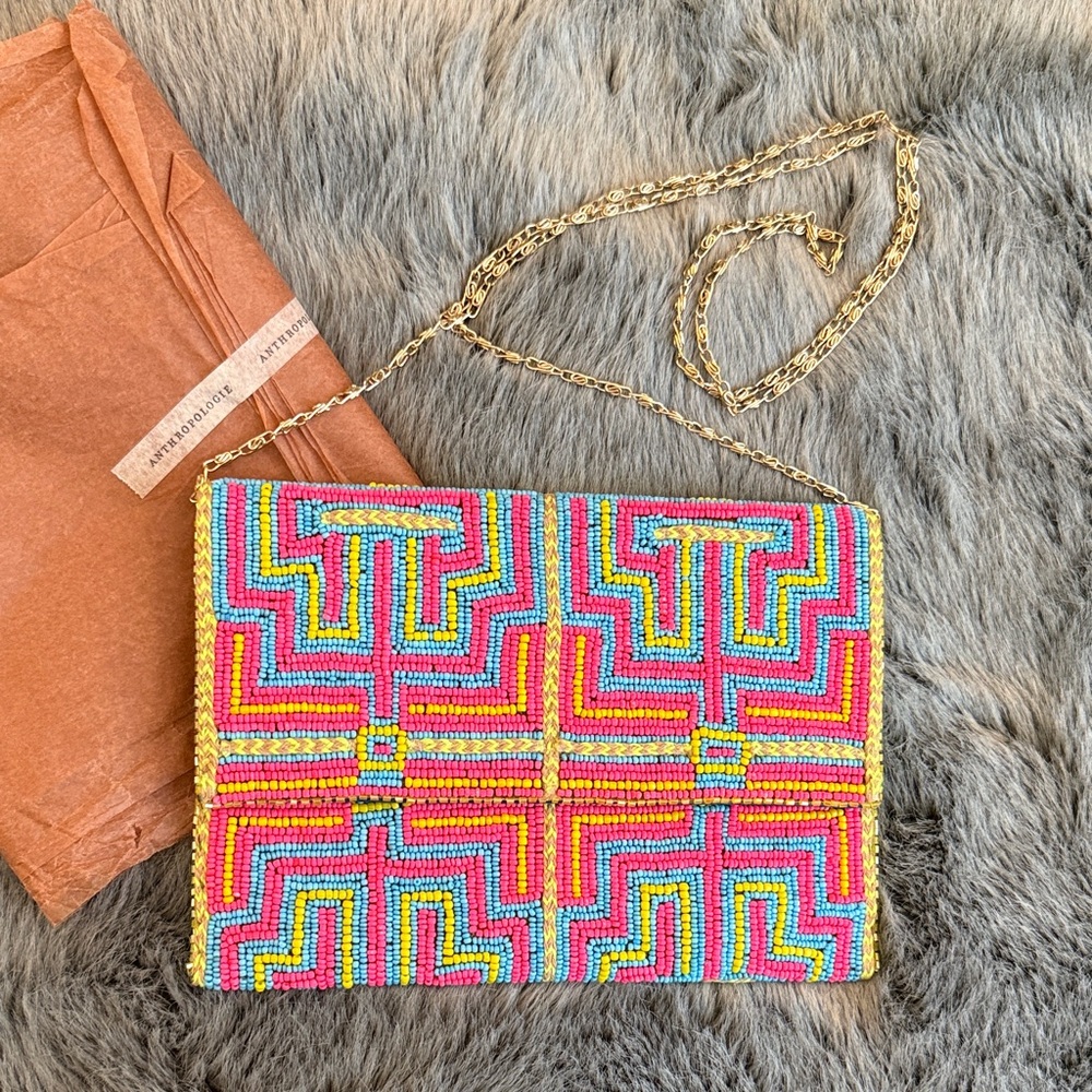 Anthropologie Colorful Beaded Crossbody Bag with Removable Straps